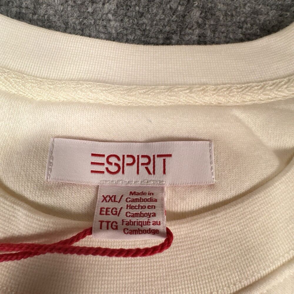 Esprit Women's Logo Fleece Crewneck Sweatshirt Cream Viral 80's Costco XXL NEW - Picture 6 of 6